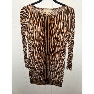 Michael Kors Women's Brown Black Long Sleeve Tiger Print Dress - Size Small